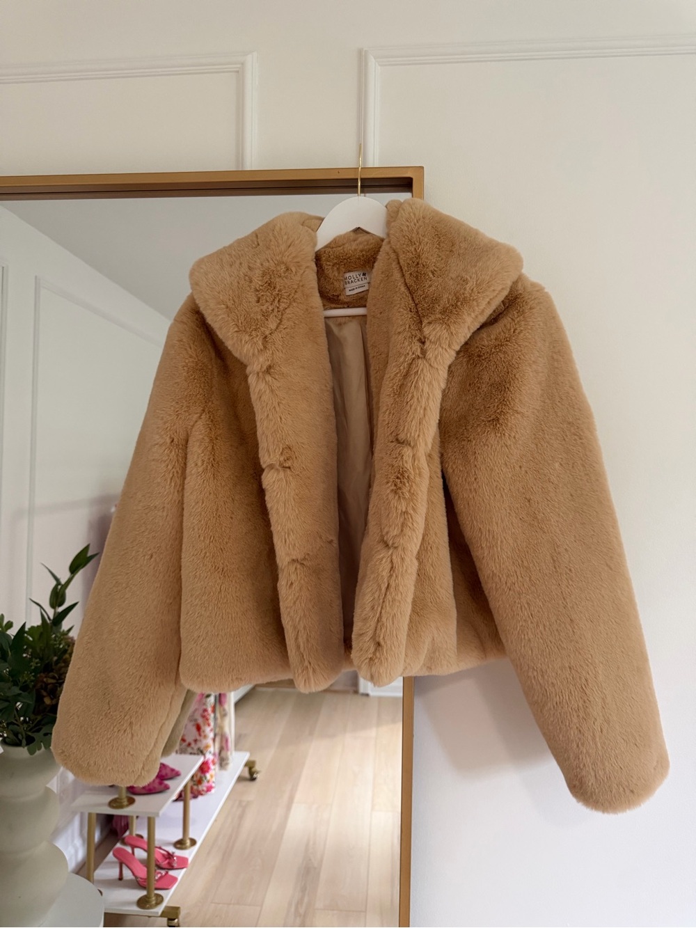 Molly Bracken Cozy Faux Fur Jacket in Camel